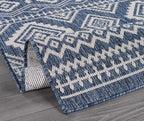 Beverly Rug Waikiki Boho Indoor Outdoor Rug 10x14, Washable Outside Carpet for Patio, Deck, Porch, Bohemian Area Rug, Farmhouse Rugs, Aztec Tribal Rug, Azure and White