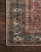 Loloi Layla Collection LAY-01 Brick/Blue 7'-6" x 9'-6" .13" Thick Area Rug, Soft, Durable, Vintage Inspired, Distressed, Low Pile, Non-Shedding, Easy Clean, Printed, Living Room Rug