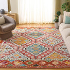 SAFAVIEH Madison Collection Area Rug - 10' x 14', Rust & Pink, Boho Diamond Distressed Design, Non-Shedding & Easy Care, Ideal for High Traffic Areas in Living Room, Bedroom (MAD418Q)