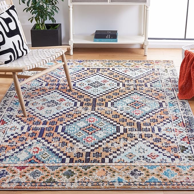SAFAVIEH Madison Collection Accent Rug - 4' x 6', Orange & Beige, Boho Diamond Distressed Design, Non-Shedding & Easy Care, Ideal for High Traffic Areas in Entryway, Living Room, Bedroom (MAD418P)
