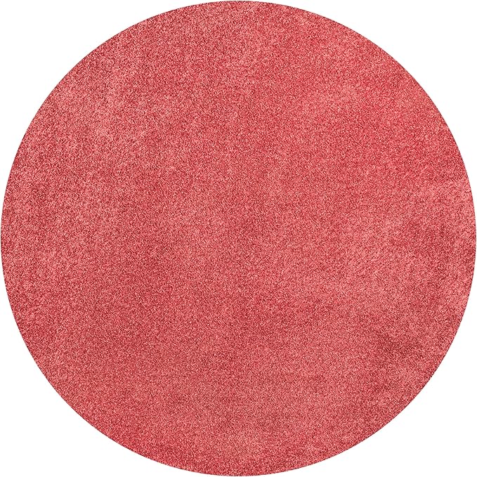 Eyely UES100E-5R Haze Solid Low-Pile Red 5' Round Area Rug, Pet Friendly, Stain Resistant, Easy Cleaning, for Bedroom, Living Room, Kitchen