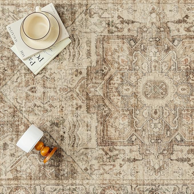 Brown Multi Hallway Runner Rug 3x7 Vintage Washable Distressed Area Carpet Kitchen Indoor Non Slip Long Traditional Medallion Retro Accent Throw Rug for Bedroom Laundry Dining Living Room
