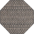 Unique Loom Outdoor Trellis Collection Area Rug - Tribal Trellis (5' 3" Octagon, Charcoal Gray/ Natural)