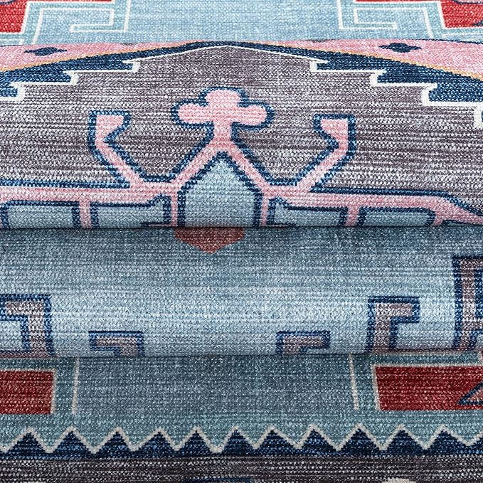 Fame Living Washable Area Rug. Modern Farmhouse. Vintage. Turkish. Bohemian. Distressed. Oriental. Traditional. Rugs for Living Room. Dining. Bedroom. Office. Entryway. Foyer. (856BlM, 5' x 6'9")