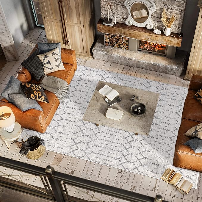 JONATHAN Y Boho Vintage Diamond Cream/Gray Indoor Area Rug 8X10 ft, Moroccan Hype for Living Room, Bedroom, Kitchen, Office, Easy-Cleaning, High Traffic, Pet-Friendly, Non-Shedding (MOH101B-8)