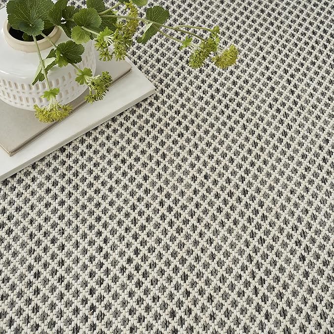 Nourison Home Courtyard Ivory Charcoal 7' x 10' Area Rug - Easy Clean, Non Shedding, Bed Room, Living Room, Dining Room, Kitchen (7' x 10')