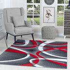 GLORY RUGS Modern Red Area Rug 4x6 Grey Swirls Carpet Bedroom Living Room Contemporary Dining Accent Sevilla Collection 4816A (Red)
