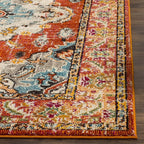 SAFAVIEH Monaco Collection Area Rug - 6'7" Square, Orange & Light Blue, Boho Chic Medallion Distressed Design, Non-Shedding & Easy Care, Ideal for High Traffic Areas in Living Room, Bedroom (MNC243H)