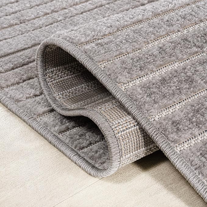 JONATHAN Y Hallie High-Low Curve Gray/Ivory Indoor/Outdoor Area Rug, 9x12, Minimalist, Pet Friendly, Non-Shedding, Stain Resistant, Hose-Washable for Backyard, Patio, Porch (SCN100A-9)