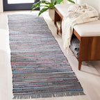 SAFAVIEH Rag Rug Collection Runner Rug - 2'3" x 7', Aqua & Multi, Handmade Boho Stripe Cotton, Ideal for High Traffic Areas in Living Room, Bedroom (RAR121K)