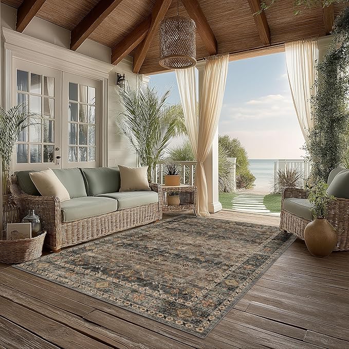 Area Rug Non Slip Machine Washable Ultra Soft Living Room/Bedroom/Kitchen/Outdoor/Classroom Camel, 5'×7'
