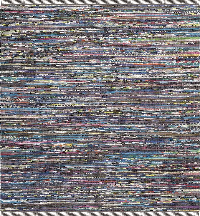 SAFAVIEH Rag Rug Collection Area Rug - 6' Square, Rust & Multi, Handmade Boho Stripe Cotton, Ideal for High Traffic Areas in Living Room, Bedroom (RAR121E)