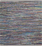 SAFAVIEH Rag Rug, Collection Area Rug - 5' Square, Rust & Multi, Handmade Boho Stripe Cotton, Ideal for High Traffic Areas in Living Room, Bedroom (RAR121E)
