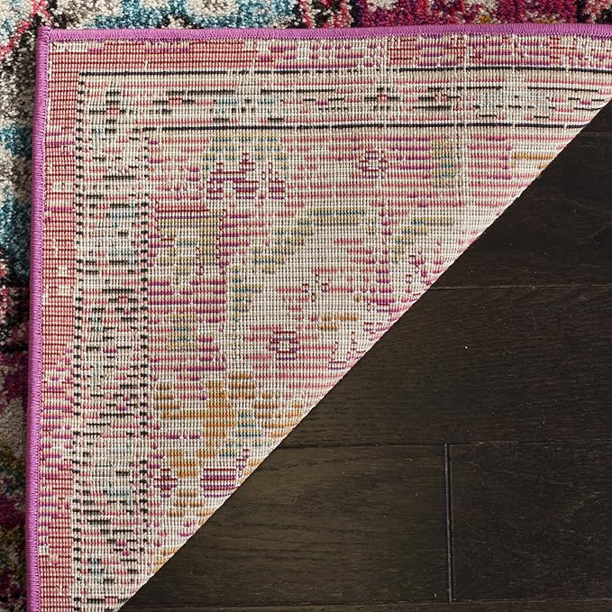 SAFAVIEH Monaco Collection Area Rug - 8' Square, Pink & Multi, Boho Chic Medallion Distressed Design, Non-Shedding & Easy Care, Ideal for High Traffic Areas in Living Room, Bedroom (MNC243D)
