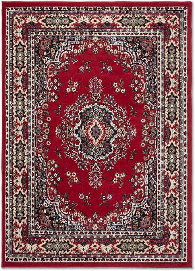 Home Dynamix Premium Sakarya Traditional Medallion Border Area Rug, Claret, 3'7"x5'2" Rectangle