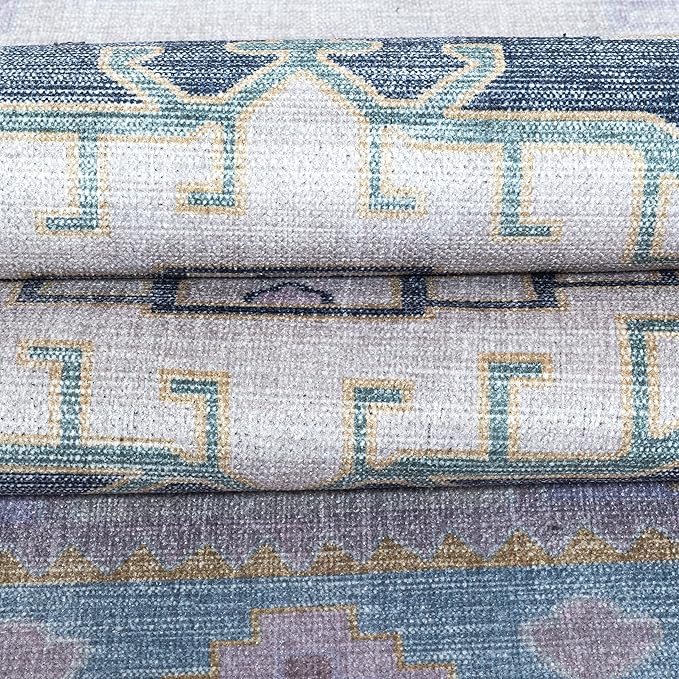 Fame Living Washable Area Rug. Modern Farmhouse. Vintage. Turkish. Bohemian. Distressed. Oriental. Traditional. Rugs for Living Room. Dining. Bedroom. Office. Entryway. Foyer. (856PBl, 5'9" x 8'9")