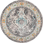 SAFAVIEH Monaco Collection Area Rug - 8'8" Round, Grey & Light Blue, Boho Chic Medallion Distressed Design, Non-Shedding & Easy Care, Ideal for High Traffic Areas in Living Room, Bedroom (MNC243G)