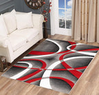 GLORY RUGS Modern Red Area Rug 4x6 Grey Swirls Carpet Bedroom Living Room Contemporary Dining Accent Sevilla Collection 4816A (Red)