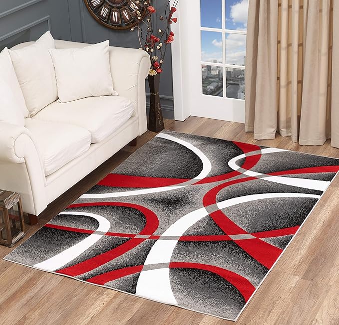 GLORY RUGS Modern Area Rug 8x10 Red Swirls Carpet Bedroom Living Room Contemporary Dining Accent Sevilla Collection 4816A