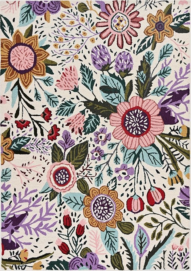 Hand-Tufted Floral Area Rug - Colorful Garden Design with Beautiful Flower Patterns - Modern Style Premium Carpet for Living Room & Bedroom or Kitchen (2.6'x12')