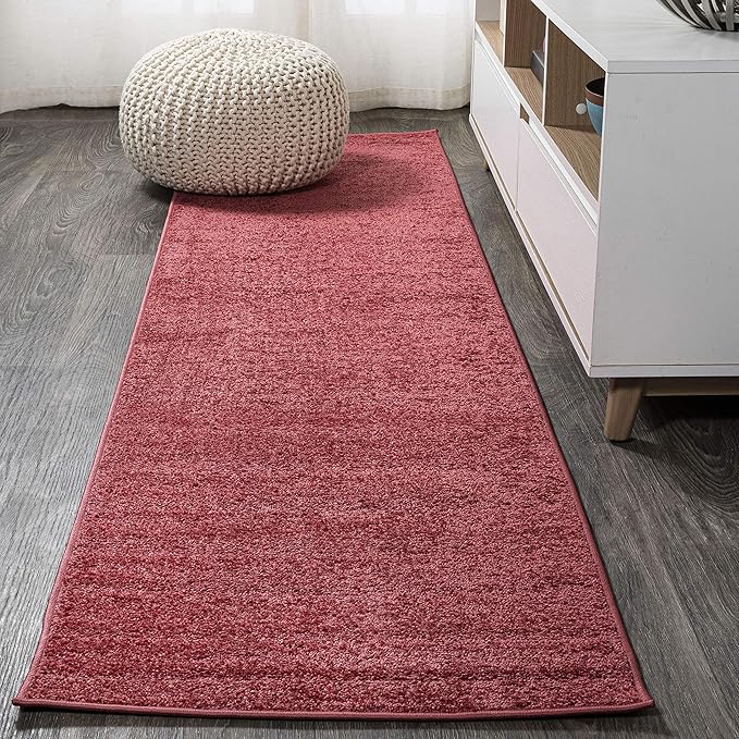 Eyely UES100E-216 Supersoft Haze Solid Low-Pile Indoor Runner Rug, Coastal, Bohemian, Minimalist, Classic, Casual for Bedroom,Kitchen,Living Room,Non Shedding,Easy-Washing, Red, 2 X 16