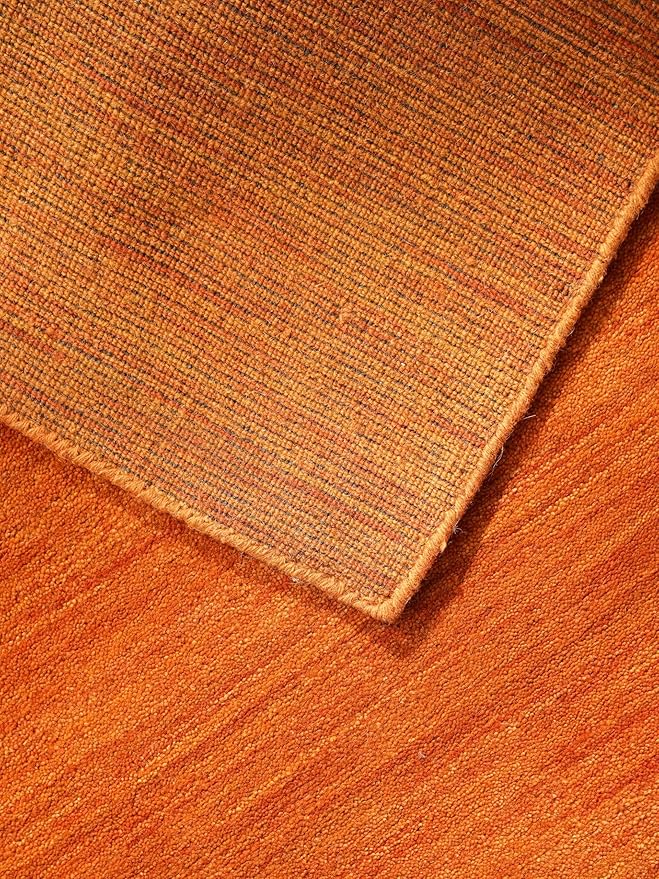 Rugsotic Carpets Hand Knotted Loom Wool ECO-Friendly Area Rugs - 6'x9', Rectangle, Orange Color, Solid Plain Design, High Pile Handmade Anti Skid Area Rugs for Living Room, Bed Room (L00111)
