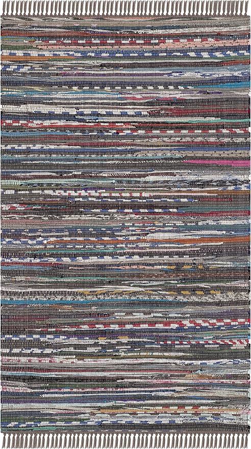 SAFAVIEH Rag Rug Collection Accent Rug - 2'6" x 4', Rust & Multi, Handmade Boho Stripe Cotton, Ideal for High Traffic Areas in Entryway, Living Room, Bedroom (RAR121E)