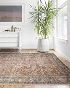 Loloi Layla Collection LAY-01 Brick/Blue 2'-6" x 12'-0" .13" Thick Runner Rug, Soft, Durable, Vintage Inspired, Distressed, Low Pile, Non-Shedding, Easy Clean, Printed, Living Room Rug