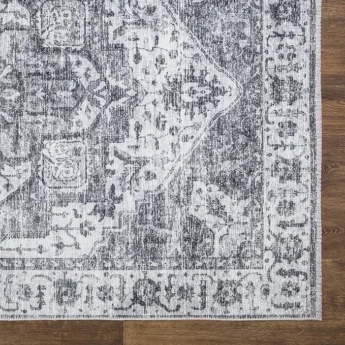 Bloom Rugs Caria Washable Non-Slip 10 ft Runner - Silver/Dark Gray Traditional Runner for Entryway, Hallway, Bathroom, and Kitchen - Exact Size: 2'6" x 10'