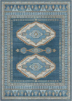 GENIMO Machine Washable 8x10 Area Rugs for Living Room, Non Slip Vintage Rugs, Low Pile Lightweight Chenille Print Rug for Bedroom, Dining Room, Home Office, Navy/Brick