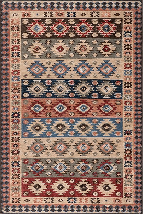 Dash & Albert Balsam Kilim Multi Machine Washable Rug, 5 X 8 Feet, Red Geometric Pattern