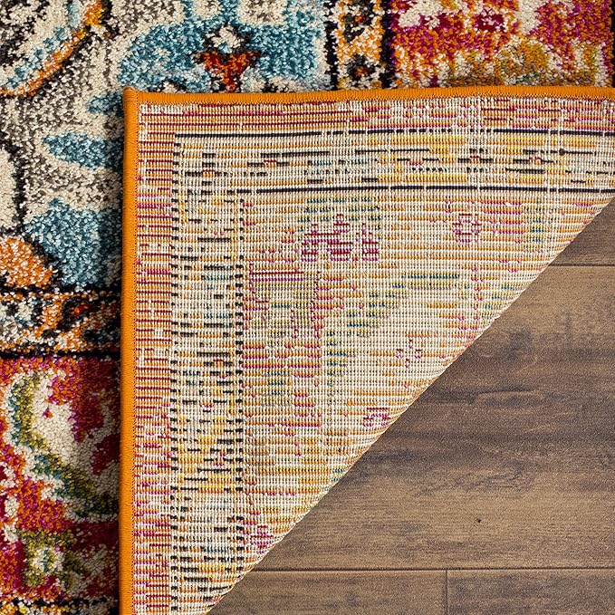 SAFAVIEH Monaco Collection Area Rug - 9' x 12', Orange & Light Blue, Boho Chic Medallion Distressed Design, Non-Shedding & Easy Care, Ideal for High Traffic Areas in Living Room, Bedroom (MNC243H)