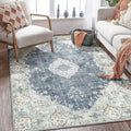 MUJOO Boho Rug 4'x6.5' Area Rugs for Bedroom Living Room Dining Room Blue Grey Rugs Machine Washable Non Slip Carpet for Office Dorm Kitchen Laundry Room Accent Soft Low-Pile Floral