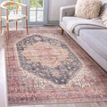 GLN Rugs Traditional Collection - Machine Washable Area Rug, Traditional Washable, Non Slip, Low Pile Chenille Rug, Living Room, Bedroom, Kitchen Rug (4' x 6' Black/Terra)