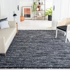 SAFAVIEH Rag Rug Collection Area Rug - 8' x 10', Black, Handmade Boho Stripe Cotton, Ideal for High Traffic Areas in Living Room, Bedroom (RAR121Z)