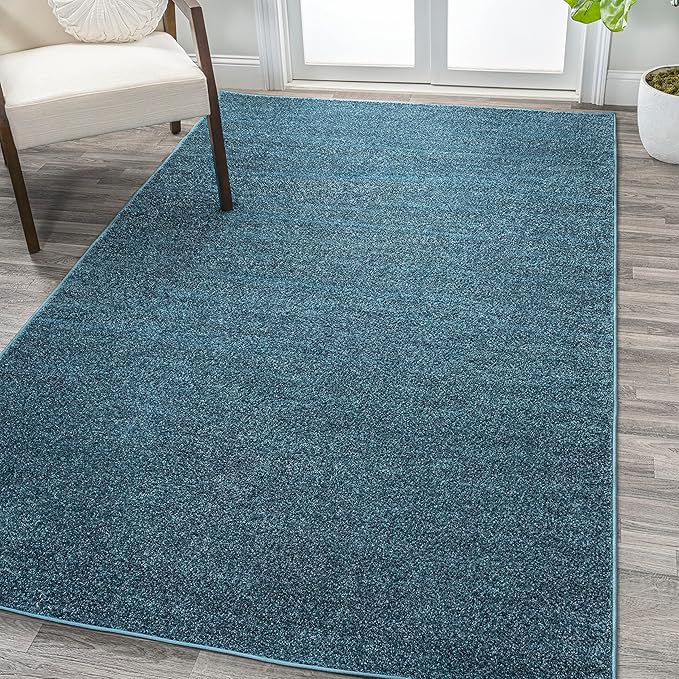 Eyely UES100H-15 Supersoft Haze Solid Low-Pile Indoor Area Rug, Coastal, Bohemian, Minimalist, Classic, Casual for Bedroom,Kitchen,Living Room,Non Shedding,Easy-Washing, Blue, 12 X 15