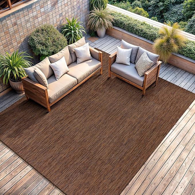 CAMILSON Outdoor Rug 8x10 Modern Area Rugs for Indoor and Outdoor Patios and Porches - Waterproof, Washable, Non-Shedding, Easy-to-Clean Outside Carpet (8 x 10, Solid - Gold)