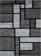 Area Rug Modern 5x7 Grey Black Geometry Squares Soft Hand Carved Contemporary Floor Carpet Fluffy Texture for Indoor Living Dining Room and Bedroom Area