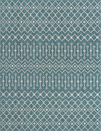Unique Loom Outdoor Trellis Collection Area Rug - Tribal Trellis (10' x 13' 1" Rectangle, Teal/ Ivory)