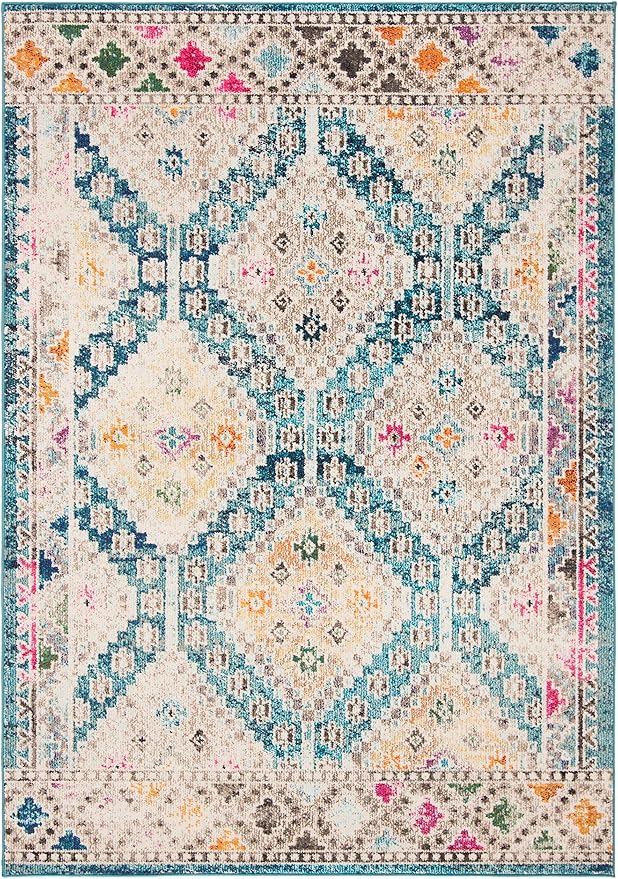 SAFAVIEH Madison Collection Accent Rug - 4' x 6', Dark Blue & Yellow, Boho Distressed Design, Non-Shedding & Easy Care, Ideal for High Traffic Areas in Entryway, Living Room, Bedroom (MAD418N)