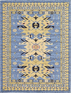 Unique Loom Taftan Collection Border Geometric Tribal Inspired Design Area Rug (9' 0 x 12' 0 Rectangular, Light Blue/ Gold)