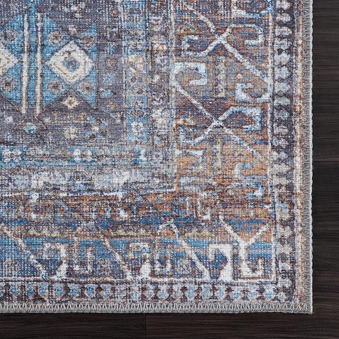Bloom Rugs Washable 12 ft Runner - Slate Gray/Blue Traditional Runner for Entryway, Hallway, Bathroom, and Kitchen - Exact Size: 2.5' x 12'