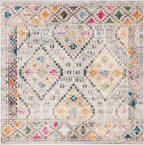 SAFAVIEH Madison Collection Area Rug - 6'7" Square, Grey & Yellow, Boho Diamond Distressed Design, Non-Shedding & Easy Care, Ideal for High Traffic Areas in Living Room, Bedroom (MAD418F)