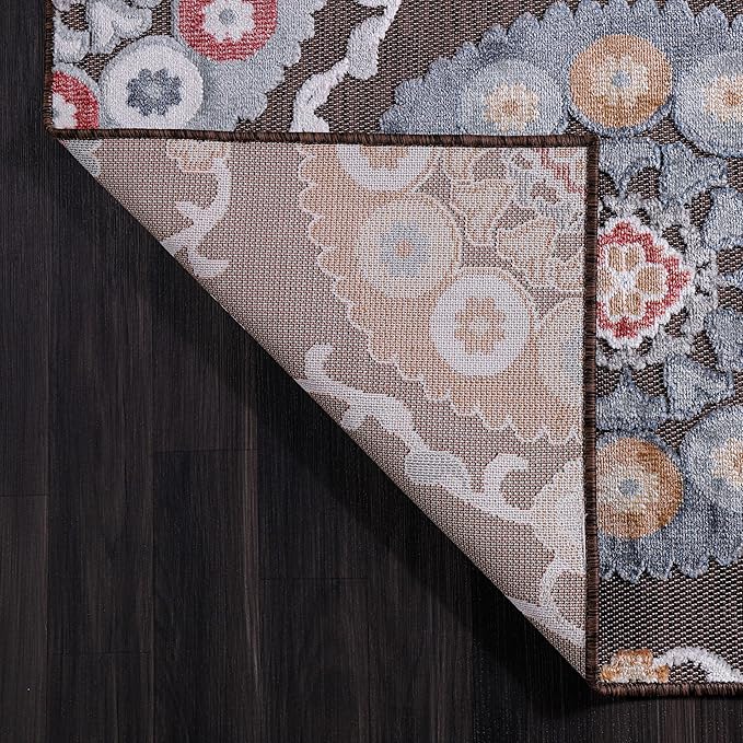 CAMILSON Runner Outdoor Rugs Oriental Retro Traditional Floral Medallion Area Rug 2x10 Non-Shedding Stain Resistant Indoor Carpet for Bathroom Hallway Kitchen Office (2 x 10 / Brown)