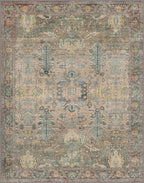 Bavni 8x10 Area Rugs for Living Room, Machine Washable Rug Lightweight Low Pile, Chenille Non Slip Rug Boho Print Decorative Carpet for Bedroom Dinner Room, Olive Green