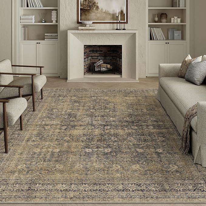 6x9 Brown Black Area Rug for Living Room Washable Vintage Distressed Carpet Large Bedroom Low Pile Non Slip Indoor Soft Retro Throw Accent Rug Office Kitchen Bathroom Dining Room