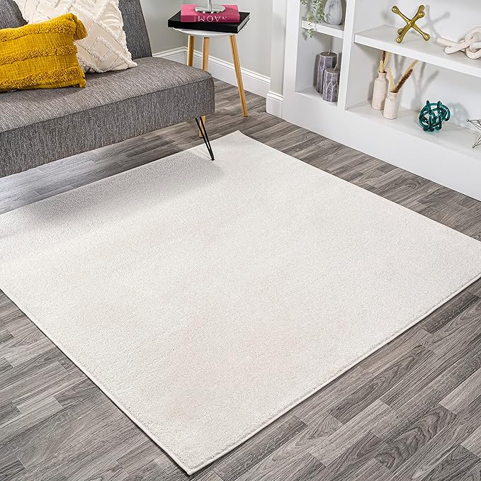 Eyely UES100T-6SQ Supersoft Haze Solid Low-Pile Indoor Area Rug, Coastal, Bohemian, Minimalist, Classic, Casual for Bedroom,Kitchen,Living Room,Non Shedding,Easy-Washing, Cream, 6' Square