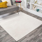 Eyely UES100T-6SQ Supersoft Haze Solid Low-Pile Indoor Area Rug, Coastal, Bohemian, Minimalist, Classic, Casual for Bedroom,Kitchen,Living Room,Non Shedding,Easy-Washing, Cream, 6' Square