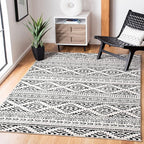 SAFAVIEH Tulum Collection Area Rug - 10' Square, Ivory & Black, Moroccan Boho Tribal Design, Non-Shedding & Easy to Clean, Ideal for Living Room, Bedroom, Dining Space (TUL272B)