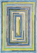 Company C Concentric Squares Area Rug Wool 4' X 6', Sky Striped